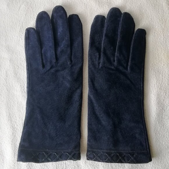 Vintage Fownes Dark Blue Suede Women's Gloves XL - Picture 1 of 7